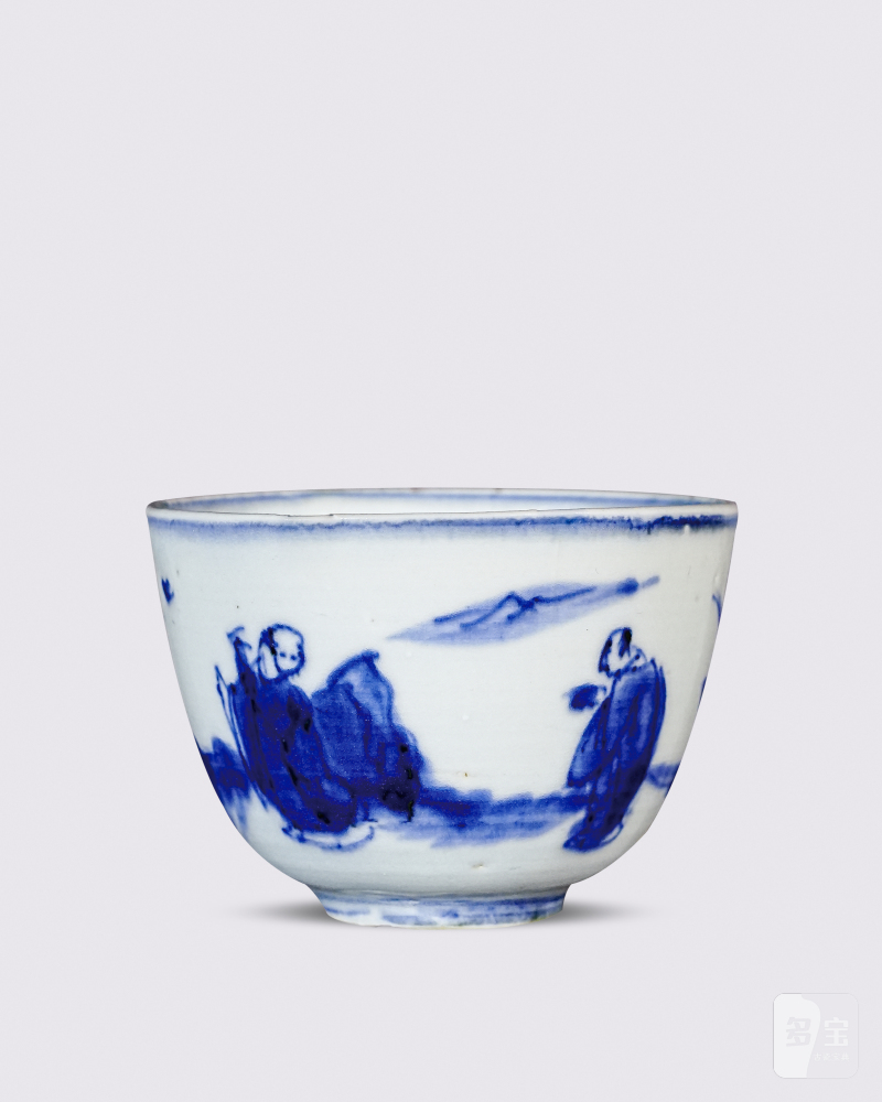 明崇祯 青花人物纹杯